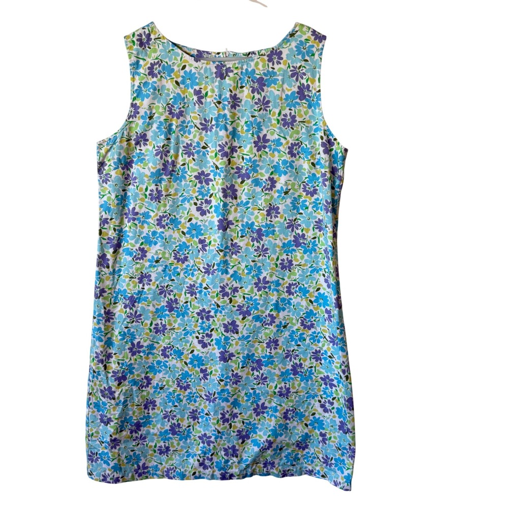 Susan Bristol Womens Cotton Dress‎ 16 Blue Floral Sleeveless Shift Cotagecore